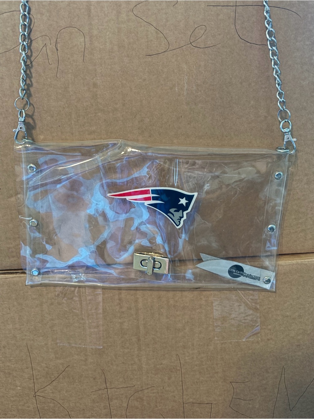 Clear PVC Crossbody Bag with New England Patriots Accent - Silver Chain